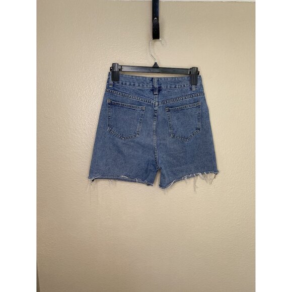 Romwe Womens Denim blue High rise Shorts xs cotton button cutoff bermuda cuffed - Picture 3 of 6